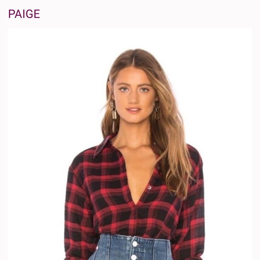 PAIGE Women's Bold Red and Black Checkered Shirt - M
